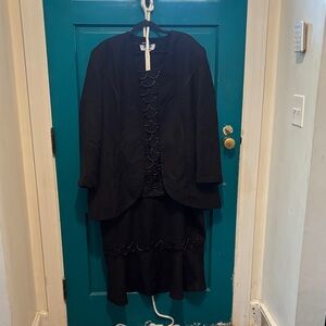 MARK Elegant Three Piece Black Blazer and Shell and Skirt Set